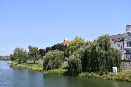 Fluss Timiș mit Blick auf die Stadt Lugoj, Rumänien